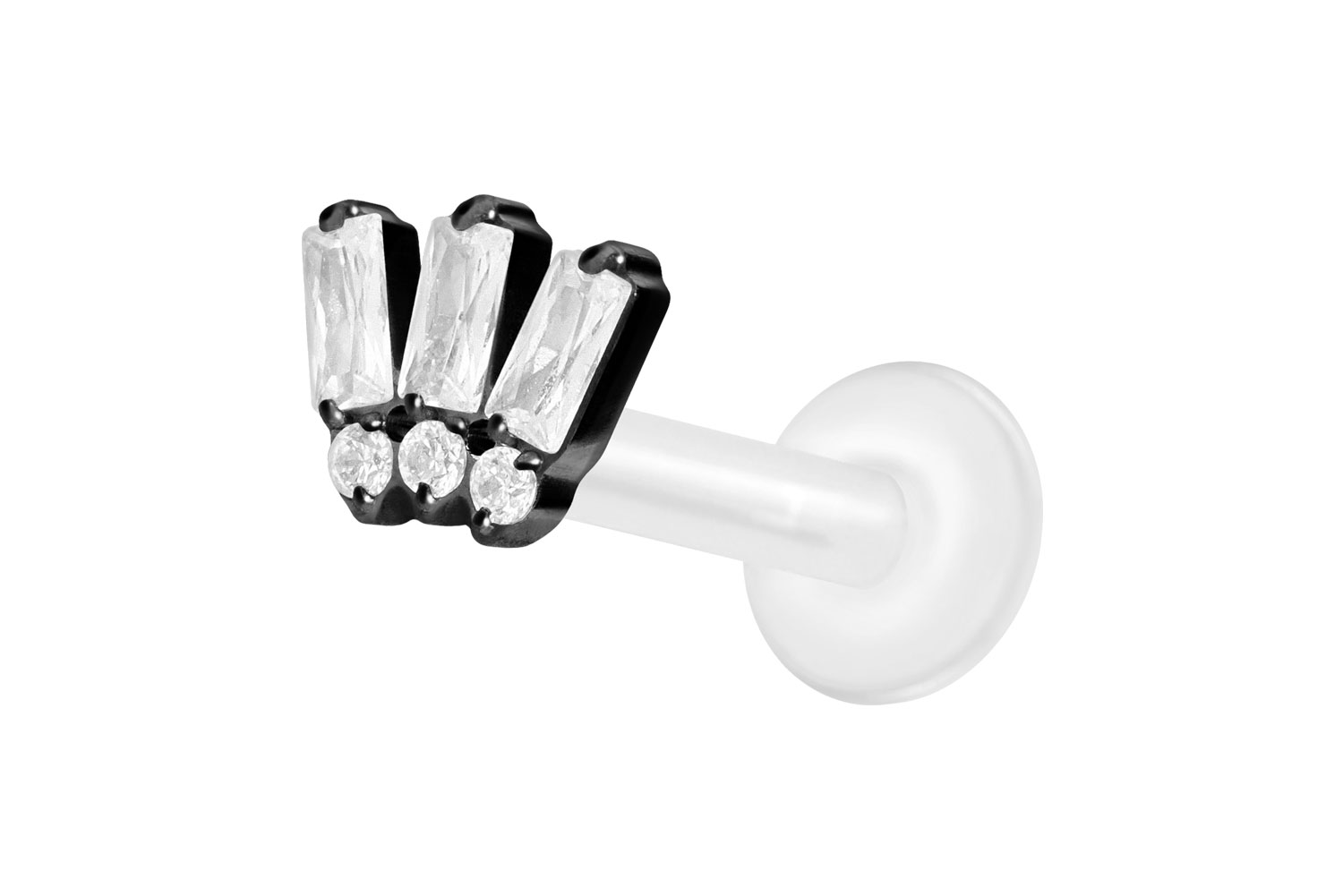 PTFE Labret Piercing mit Innengewinde + Titan-Aufsatz 6 EINGEFASSTE KRISTALLE